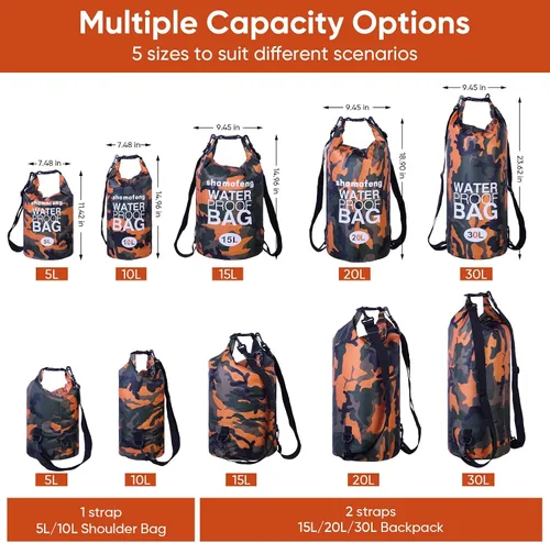 Miniatura 3 de Bolsa seca impermeable de 5L/10L/15L/20L/30L Mochila de almacenamiento en seco con funda para teléfono, botella de agua plegable, gafas de sol
