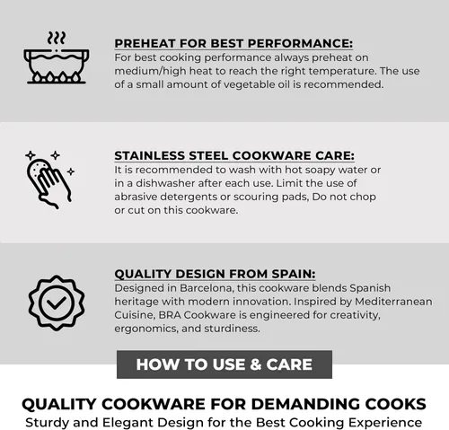 Miniatura 7 de BRA COOKWARE Signature - Juego de utensilios de cocina de acero inoxidable de 10 piezas Juego de ollas y sartenes profesionales Juego de cocina