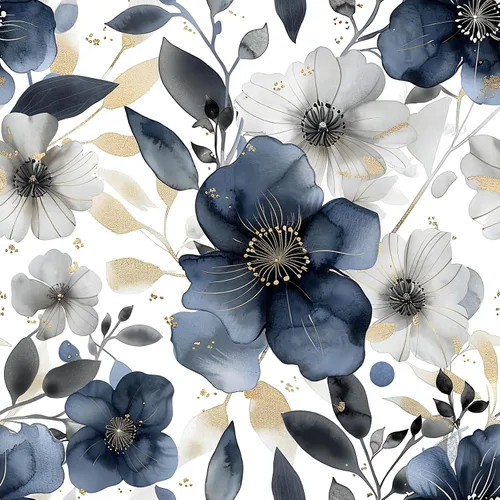 Papel tapiz floral para despegar y pegar, papel tapiz bohemio extraíble de flores color azul oscuro y gris vintage para dormitorio y baño, papel de