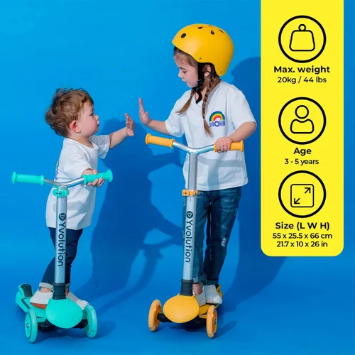 Miniatura 5 de Yvolution Y Glider Air Scooter para niños, patinete de 3 ruedas para niños pequeños, altura ajustable en 4 posiciones, inclínate para dirigir