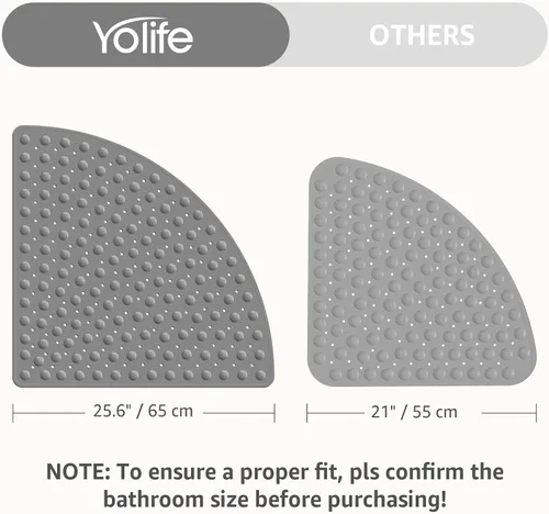 Miniatura 2 de Yolife Tapete de ducha grande para esquina, 25.6 x 25.6 pulgadas, antideslizante, con orificio de drenaje, tapete de ducha lavable a máquina, tapete