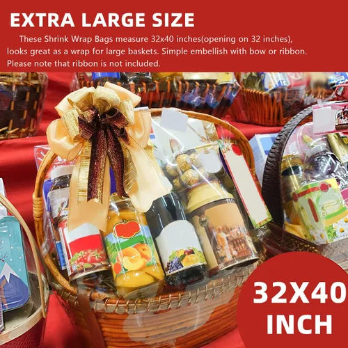 Miniatura 2 de Morepack Bolsas retráctiles extragrandes para cestas de regalo, 32 x 40 pulgadas, de PVC transparente, bolsas retráctiles, paquete de 10