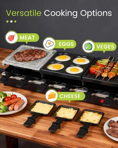 Miniatura 8 de Parrilla de Mesa Raclette - Parrilla Eléctrica Interior con Plancha - Antiadherente Extra Grande Reversible 4 en 1 para Exteriores Apta