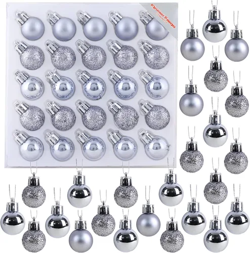 Miniatura 24 de Christmas Concepts® Juego de 25 mini bolas para árbol de Navidad - 25 mm - Adornos colgantes decorados con acabado brillante, mate y purpurina