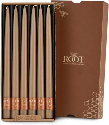 Miniatura 20 de Root Candles Juego de 12 velas cónicas sin aroma, lisas sumergidas a mano, sin goteo, cera de abeja mejorada, en caja, 9 pulgadas, verde salvia