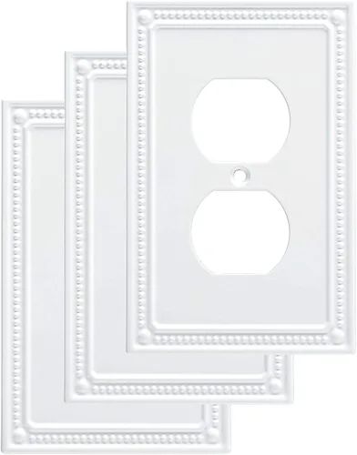 Miniatura 12 de Franklin Brass Placa de pared clásica con cuentas (1 unidad) para interruptor de luz, color blanco puro, protector de palanca de 1 banda, toma