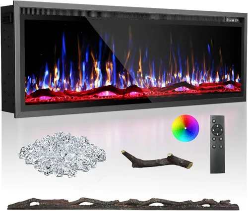 Miniatura 5 de BREEZEHEAT Chimenea eléctrica de 23 pulgadas, empotrada y montada en la pared, calentador de 750/1500 W con control de temperatura, opciones