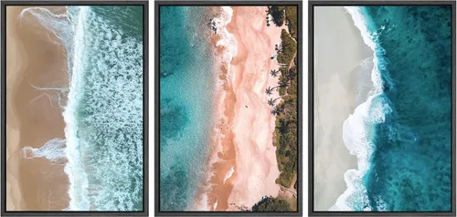 Miniatura 85 de SIGNWIN Lienzo enmarcado para pared, vista aérea de palmeras tropicales en un cielo azul, fotografía del océano costero, arte moderno, panorámico