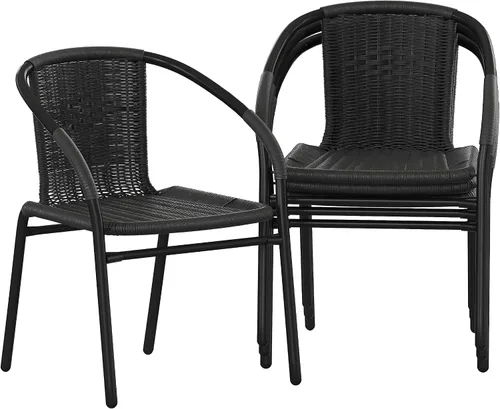 Miniatura 20 de Flash Furniture Lila Paquete de 2 Sillas Apilables de Ratán Beige para Restaurante Interior-Exterior