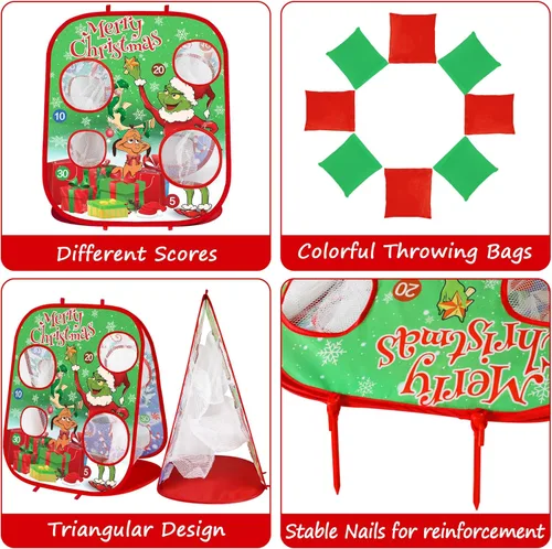 Miniatura 6 de Juegos de lanzamiento de bolsas de frijoles de Navidad para niños, juegos de fiesta de Navidad, tablero de Cornhole plegable de doble cara, juguetes