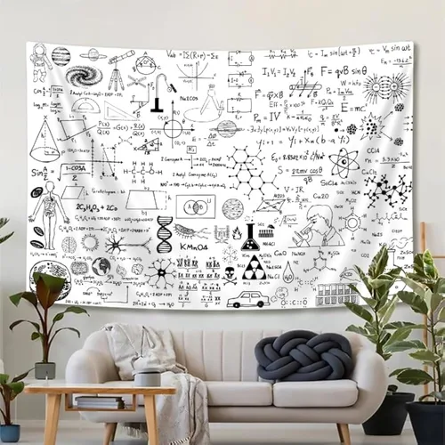SAOLUIS Tapiz de matemáticas, arte de pared educativo, tapiz blanco y negro para colgar en la pared para dormitorio, sala de estar, decoración del