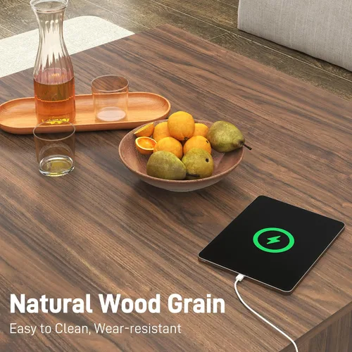 Miniatura 6 de Mesa de centro moderna de mediados de siglo de 32 pulgadas para sala de estar, mesa central cuadrada con luz LED y toma de corriente, mesa de cóctel
