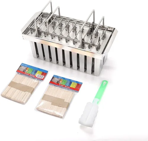 Miniatura 6 de 20 moldes de acero inoxidable para helados y paletas congeladas, soporte para palitos de helado + cepillo de limpieza