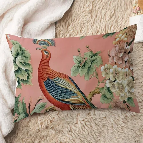 Miniatura 19 de ArogGeld Fundas de cojín de estilo chinoiserie, diseño de flores y pájaros, color rosa rubor, diseño de animales de pavo real, jardín asiático