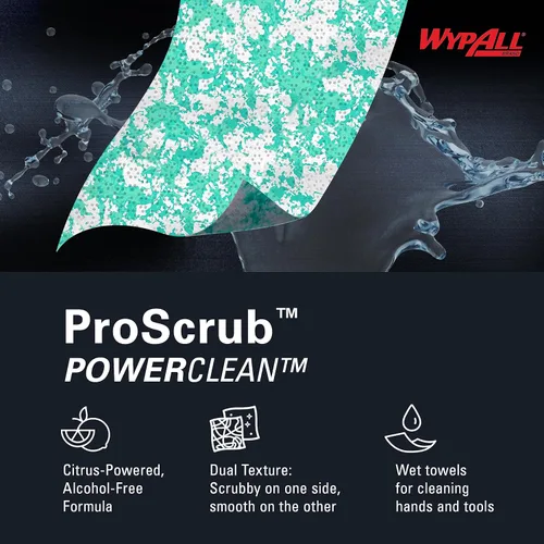 Miniatura 8 de WypAll PowerClean ProScrub Toallas Húmedas de Trabajo Pesado (91371), Limpieza de Doble Acción, Toallitas Grandes de 9.5" x 12" Pulgadas, Cubo