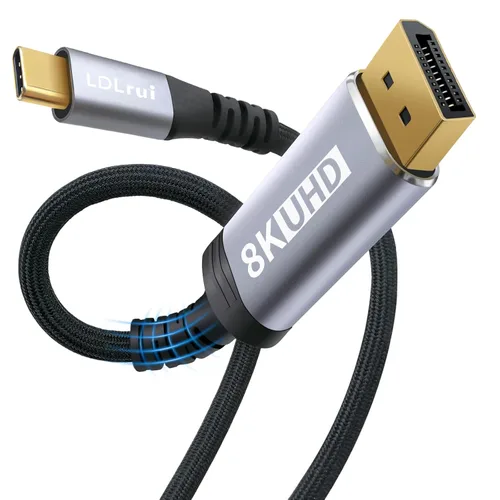 LDLrui Cable USB C a DisplayPort 1.4 bidireccional 1M, 8K @60Hz 4K a 240Hz para MacBook/iPad a DP o PC a pantalla USB-C, Thunderbolt 4/3 y USB4,