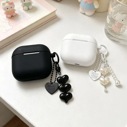 Miniatura 7 de inewateri Funda compatible con AirPods 4, TPU suave con kit de limpieza, bonito dije de hebilla plateada a la moda, diseño estético, a prueba