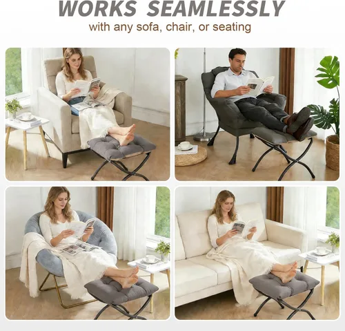 Miniatura 4 de HollyHOME Taburete reposapiés plegable de 15 pulgadas de alto, otomano plegable pequeño tapizado, taburete acolchado para sofá para silla perezosa