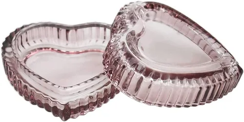 Miniatura 8 de Gaolinci Caja de almacenamiento de vidrio de cristal en forma de corazón con relieve Caja de joyería Caja de dulces con tapa - Ámbar