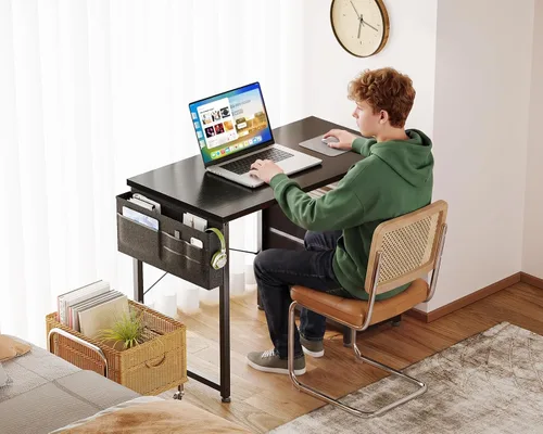 Miniatura 5 de AODK - Escritorio pequeño para computadora de 32 pulgadas con cajones de tela, escritorio de estudio y escritura para niñas adolescentes, escritorio