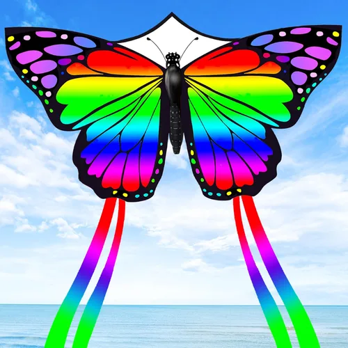 Miniatura 2 de Mariposa enorme cometa para niños y adultos, cuerda de una sola línea con cola fácil de volar para viajes a la playa, parque, juegos y actividades