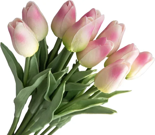 Miniatura 15 de 30 flores artificiales de tulipán, flores artificiales de tulipán de 14 pulgadas, tulipanes de tacto real para decoración del hogar, centro de mesa