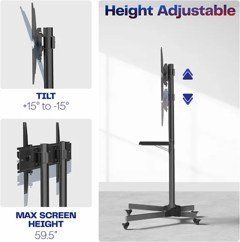 Miniatura 3 de Vivo Carrito móvil para TV para pantallas de 13 a 60 pulgadas hasta 55 libras, LCD LED OLED 4K Paneles planos y curvos inteligentes, soporte rodante
