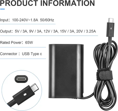 Miniatura 6 de Cargador de portátil USB C de 65 W y 45 W para Dell USB C, Dell XPS 12, XPS 13, Latitude 3540 5420 5430 5440 5450 5520 5530 5540 5550 7400 7410 7420