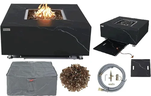 Miniatura 60 de Elementi+ Mesa de Fuego de Gas Colorado de Hormigón Fundido de 56" Rectangular, Hoguera al Aire Libre con Ignición Electrónica Incluye Cubierta