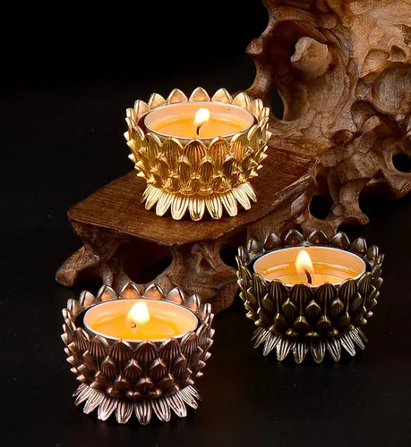 Portavelas votivas de flor de loto, portavelas budista de cobre, taza de oferta de agua budista tibetana, soporte para lámpara de aceite para Rojo