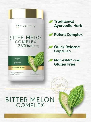 Miniatura 4 de Carlyle - Cápsulas de Melón Amargo 2500 mg 200 unidades Extracto sin OMG y sin gluten Suplemento complejo