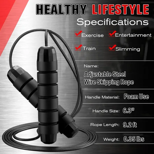 Miniatura 2 de Junkin Jump Ropes for Fitness with Ball Bearings Speed Jumping Adjustable Skipping Rope with Foam Handles Exercise Stuffer for Men Women Cardio