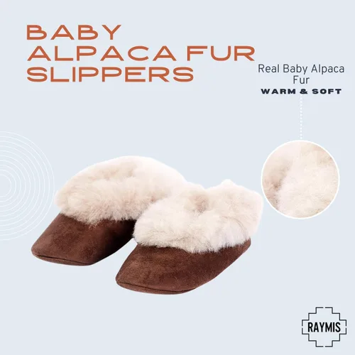 Miniatura 5 de Raymis Pantuflas unisex 100% de piel de alpaca para bebé, zapatos de dormir suaves, cálidos y cómodos