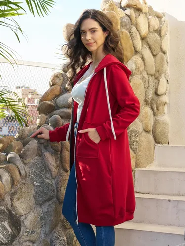 Miniatura 6 de DUOYANGJIASHA Sudaderas con capucha para mujer sudaderas con capucha de forro polar de invierno con cremallera completa, chaquetas largas de otoño