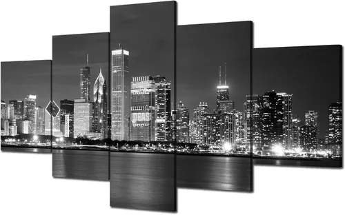 Miniatura 29 de Cawpom Arte de pared de Los Ángeles en blanco y negro, cuadro decorativo para pared, diseño de horizonte de Los Ángeles, póster de palmera, marco