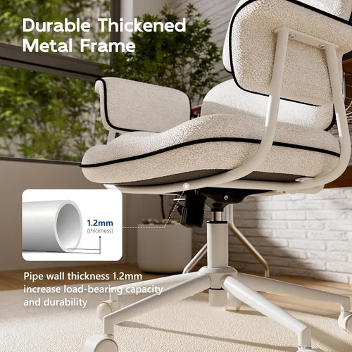 Miniatura 7 de Silla de oficina de tela con lino granular, silla de escritorio vintage con respaldo medio con ruedas y brazos anchos, sillas de escritorio modernas