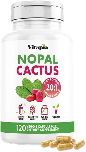 Vitapia Extracto de cactus Nopal para antioxidante, piel, metabolismo, bienestar, apoyo a la salud cardíaca, 120 cápsulas vegetales, sin OMG,