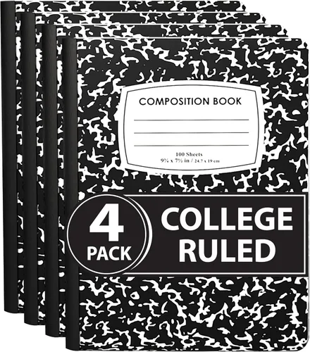 Miniatura 12 de ENVO Cuadernos de composición, Cuaderno de composición de rayas anchas, Cuaderno de composición con cubiertas de mármol negro, 100 hojas, Paquete