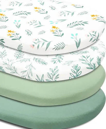 Miniatura 10 de Paquete de 4 sábanas bajeras de color verde salvia, transpirables, neutrales, unisex, para niños o niñas, con diseño de hojas y flores, sábana