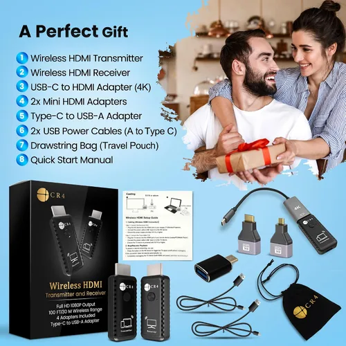 Miniatura 9 de CR4 Transmisor y receptor HDMI inalámbrico, 5G de baja latencia, Plug & Play, entrada 4K/salida 1080P, kit extensor para transmitir video/audio