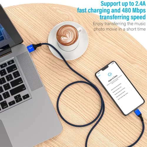 Miniatura 4 de Ironten Cable de carga para iPhone, certificado MFi de Apple, 1 paquete de 6 pies, color azul, largo, de carga rápida, sincronización de datos