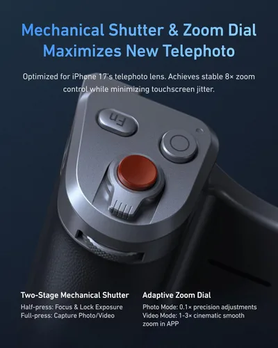 Miniatura 7 de TELESIN Kit de agarre maestro para iPhone 17 Pro, agarre magnético para cámara de teléfono Powergrip con luz selfie C03+ filtros UV, kit de creador