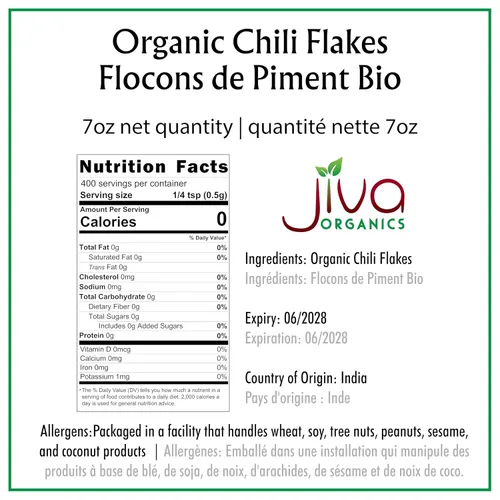 Miniatura 2 de Jiva Organic Chili Flakes Bolsa de 7 onzas – Pimiento rojo triturado de calor medio, 100% natural y sin OMG