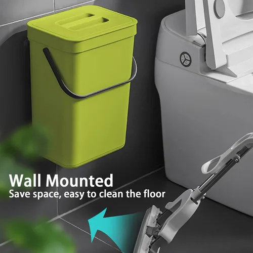 Miniatura 4 de stonespace Cubo de basura pequeño con tapa, cubo de compostaje montable para interiores, cubo de basura colgante con tapa para Verde