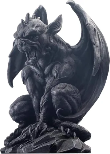 JORAE Estatua de gárgola con alas para interior y exterior, decoración del hogar, escultura de guardián sentado, figuras de Halloween, 9 pulgadas,