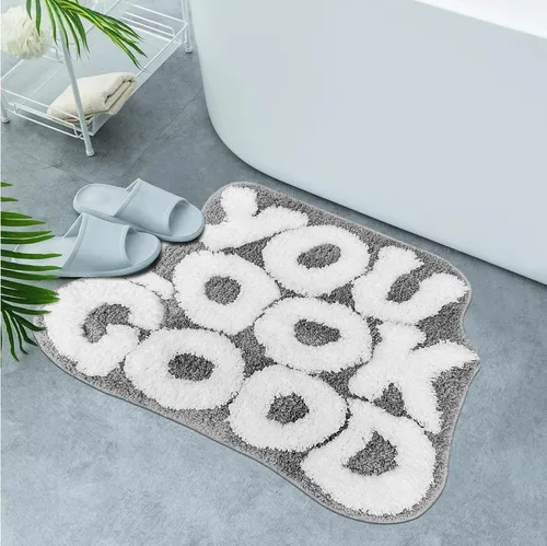Miniatura 11 de Scalloped Grey Bath Rug, Get Naked Cute Bathroom Rug, Soft Absorbent Quick Dry Bath Mat, TPR Non Slip Backing, Microfiber Mat for Shower Tub Sink