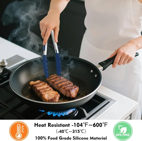 Miniatura 4 de HOTEC Pinzas de Cocina Premium de 7 y 9 Pulgadas, Pinzas de Cocina de Acero Inoxidable con Bloqueo y Puntas de Silicona, Antiarañazos y Resistentes