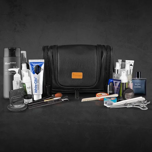 Miniatura 7 de MIRASON Neceser de viaje, bolsa de aseo colgante para hombres, bolsa de ducha de viaje de cuero para artículos de tocador, bolsa de baño con gancho