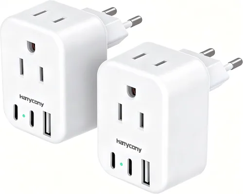 Miniatura 12 de Adaptador de enchufe de viaje europeo USB C, adaptador de enchufe internacional HANYCONY de EE. UU. a Europa, enchufe de 2 tomas, 3 puertos USB