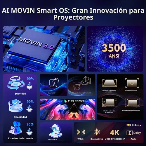 Miniatura 2 de [3500 descargas ultra brillantes/aplicaciones oficiales/65W Dolby Audio/soporte 4K] Proyector inteligente para exteriores con WiFi y Bluetooth